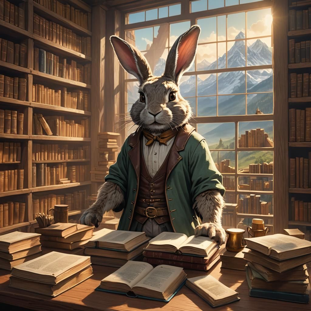 Rabbit Sage in Library with Mountain View