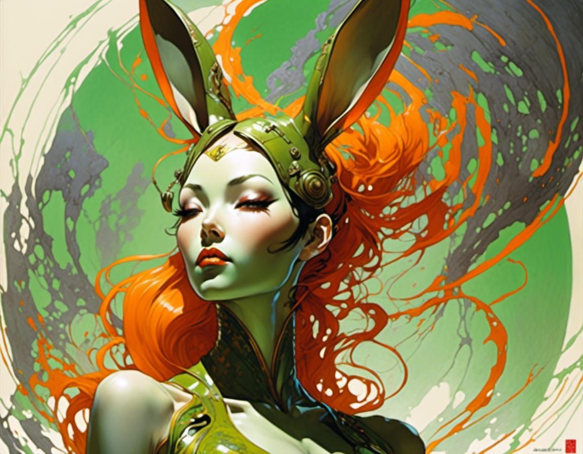 Seductive Bunny Woman Portrait in Bright Colors