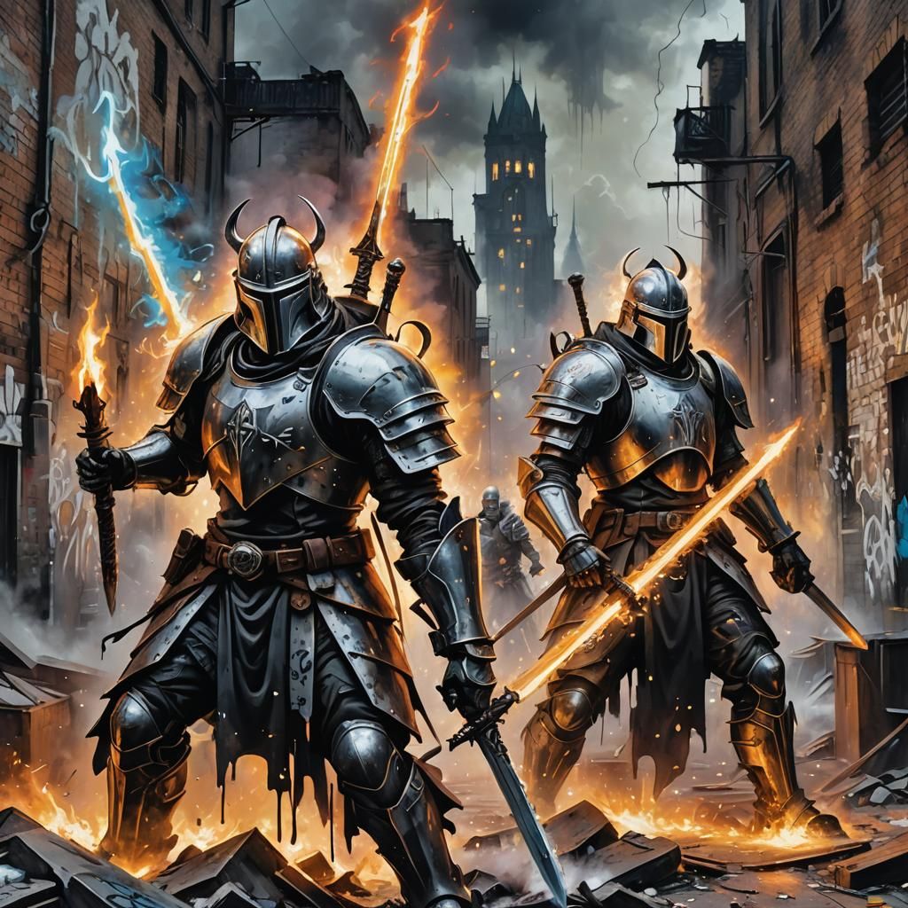 Apocalypse Knights in Vibrant Graffiti Art