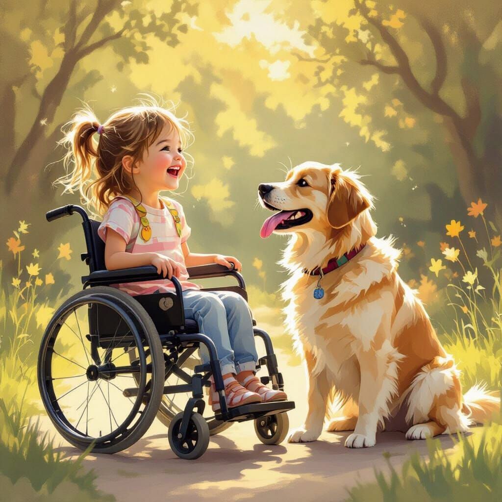 Girl in Wheelchair and Dog Share Joyful Moment