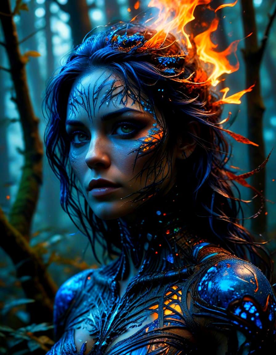 Surreal Forest Goddess with Intricate Geometric Patterns