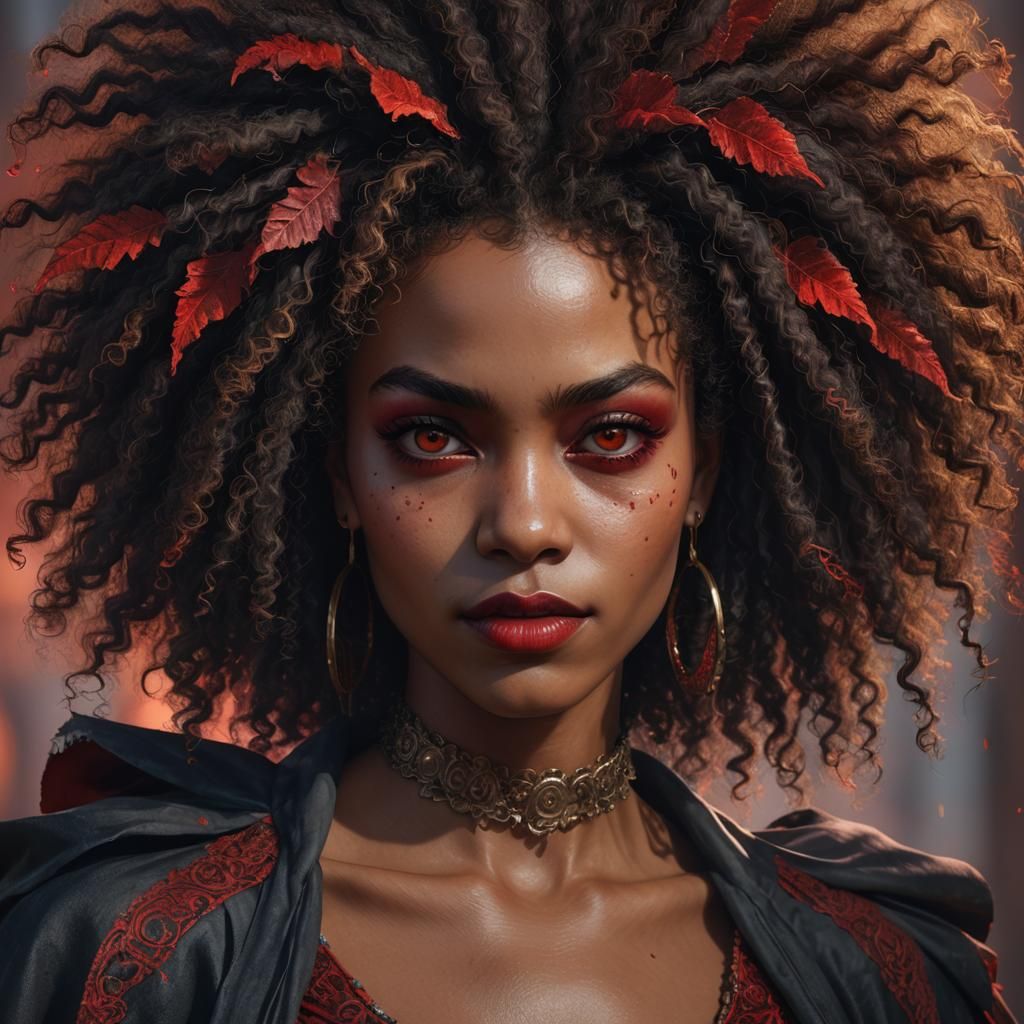 Mischievous Afro-Latina Vampire Portrait in Hyperrealism