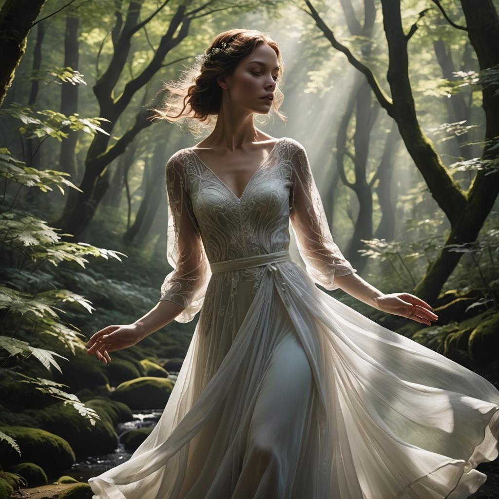 Ethereal Air Woman in a Shimmering Glen