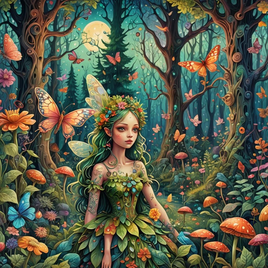 Whimsical Fairy in Deep Dream Ink Punk Style