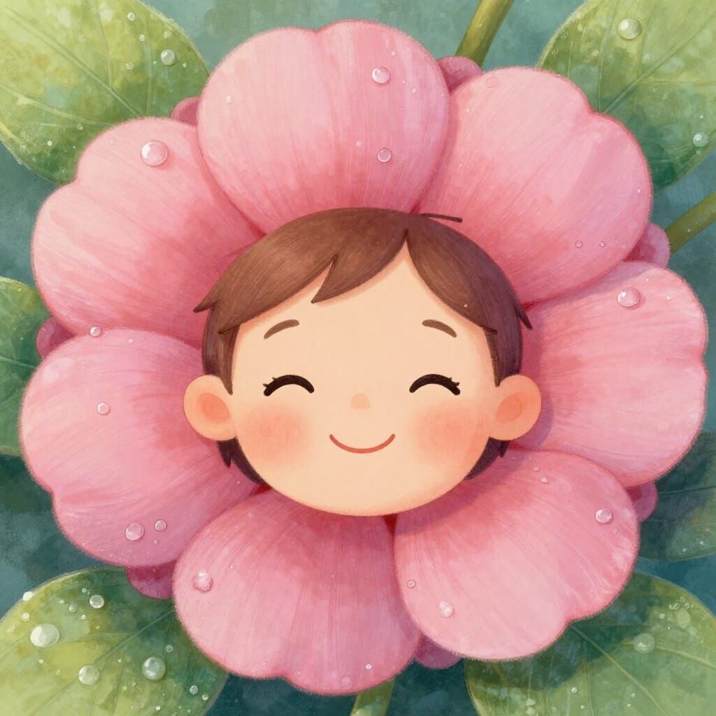 Happy Human Flower Face in Whimsical Illustration Style