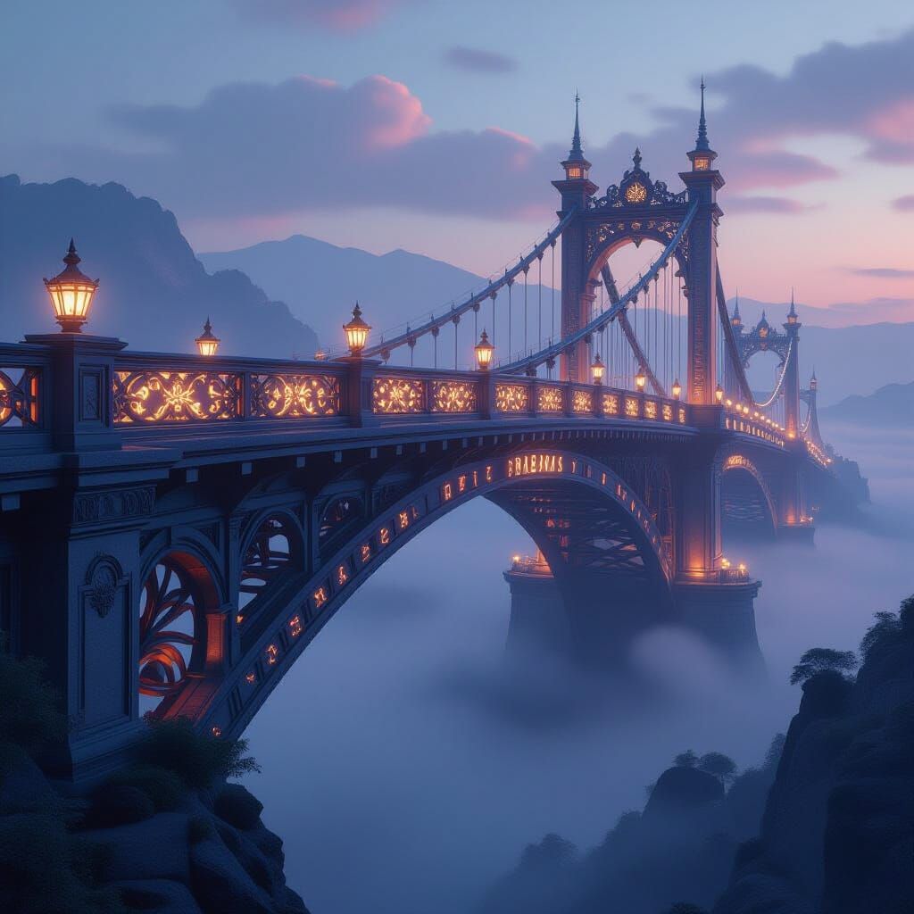 Ethereal Bridge of Dreams in Twilight Mist