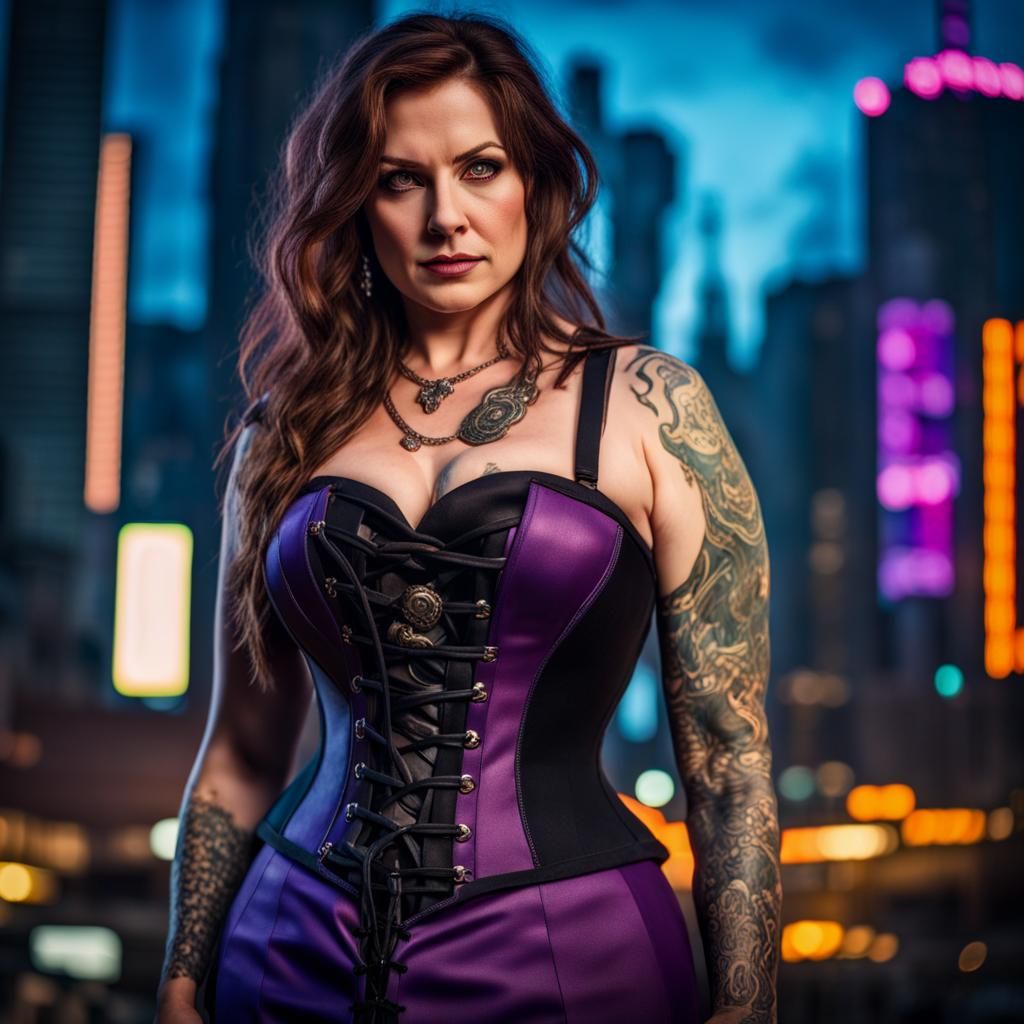 Cyberpunk Boss Lady in Neon Cityscape