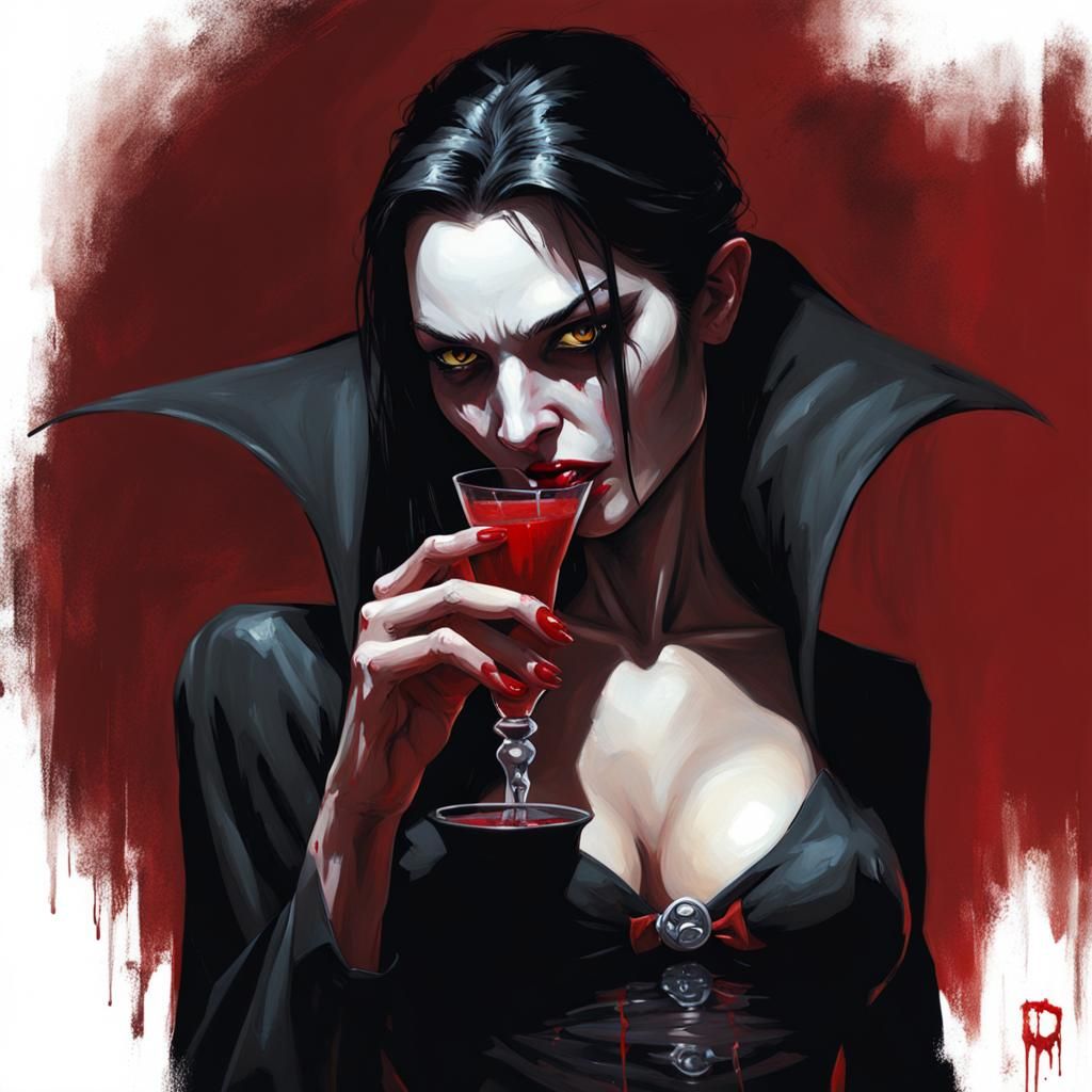 Sinister Female Vampire Drinking Blood
