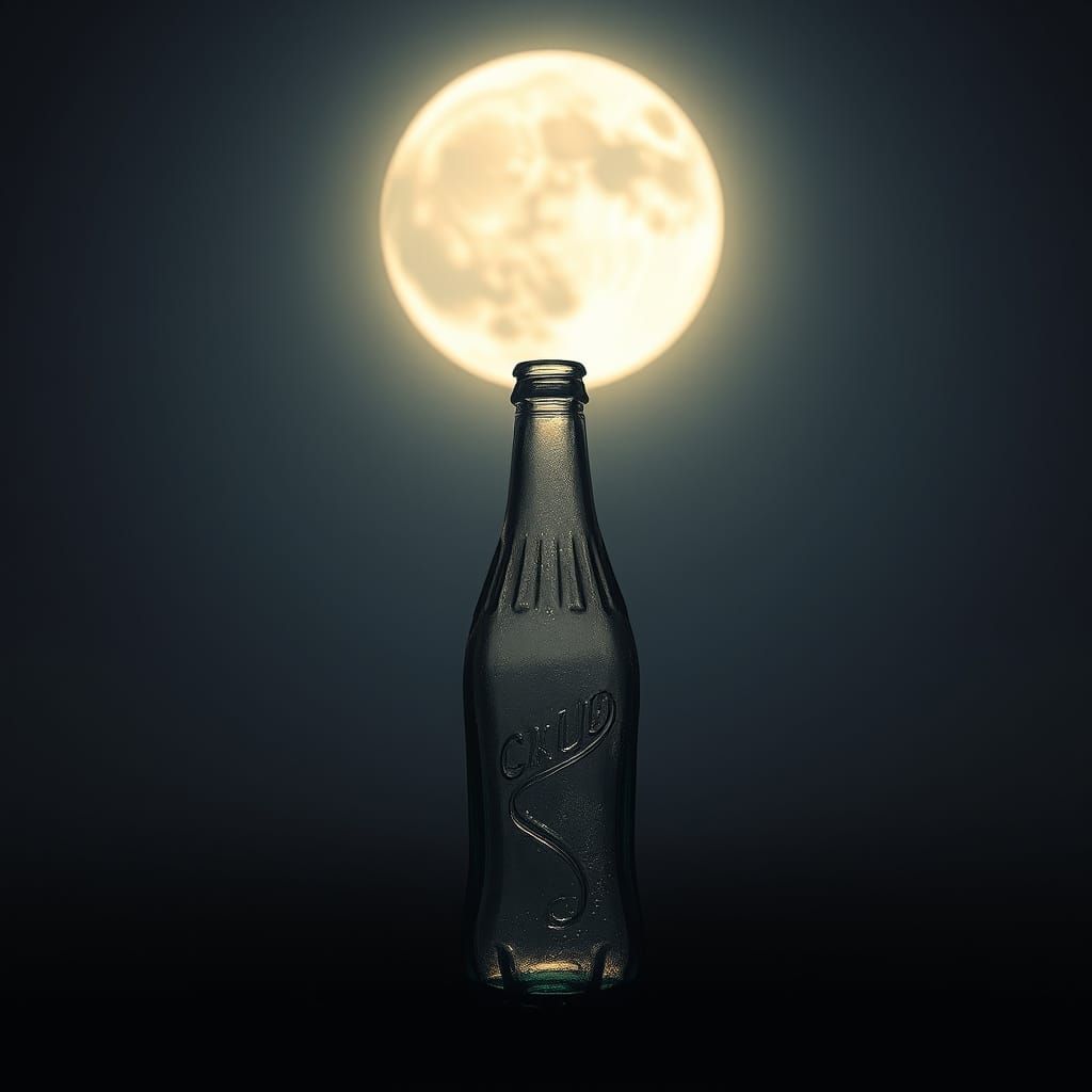 Lunar Eclipse Illuminates Abandoned Soda Bottle in Muted, Et...