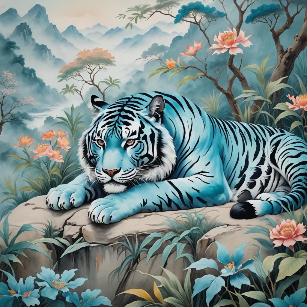 Blue Chinoiserie tiger