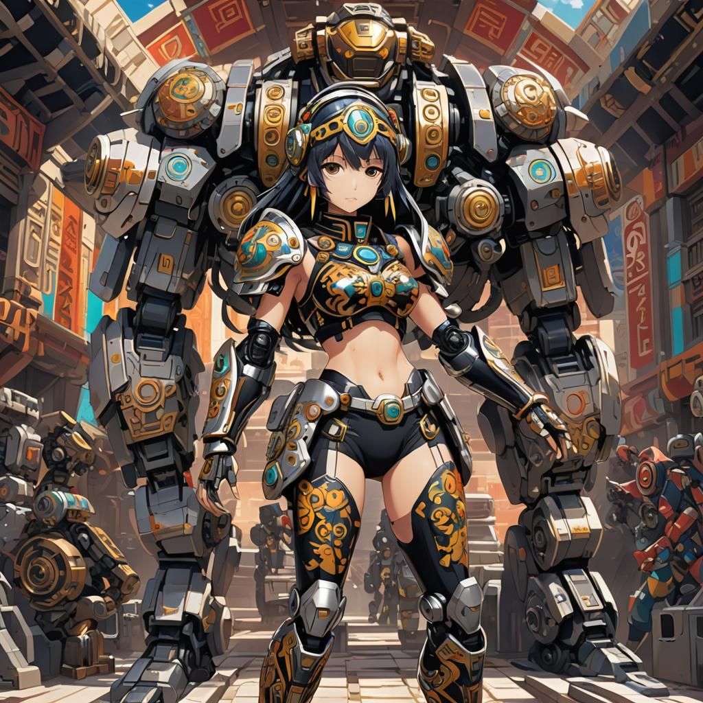 Aztec Anime Girl in Exosuit, Studio Trigger Style