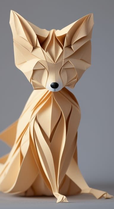 Elegant Fennec Fox Paper Sculpture in Art Nouveau Style