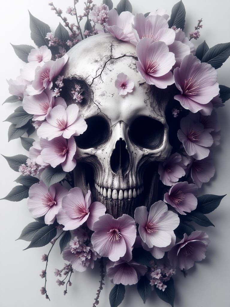 Skull in Bloom: An Eerie Floral Design
