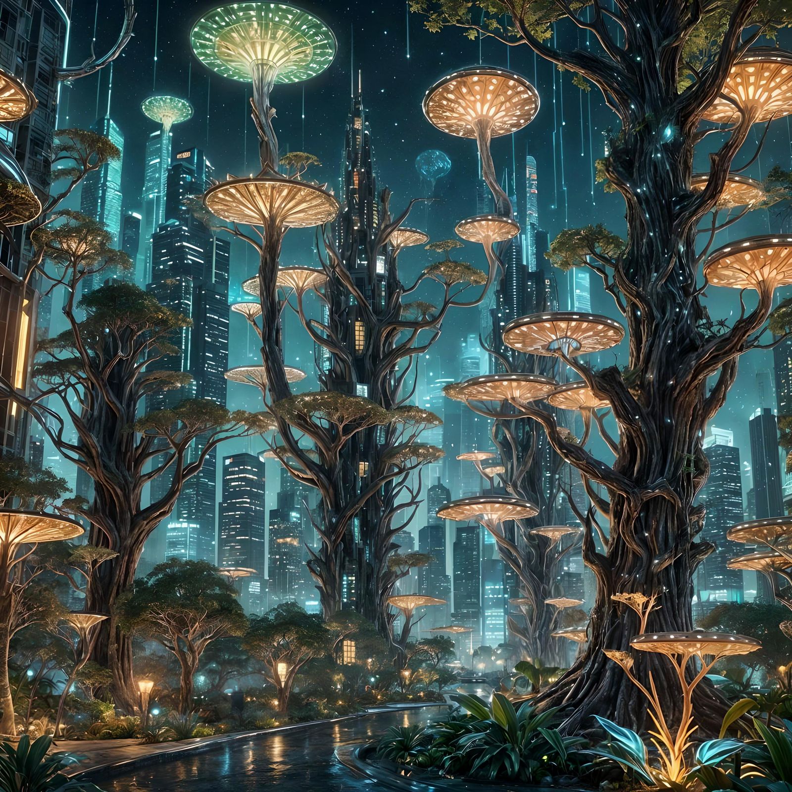 Techno-Nature Utopia: Digital Art of Harmonious Future