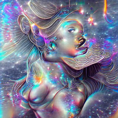 Holographic Astral Goddess Illustration in Mixed Media
