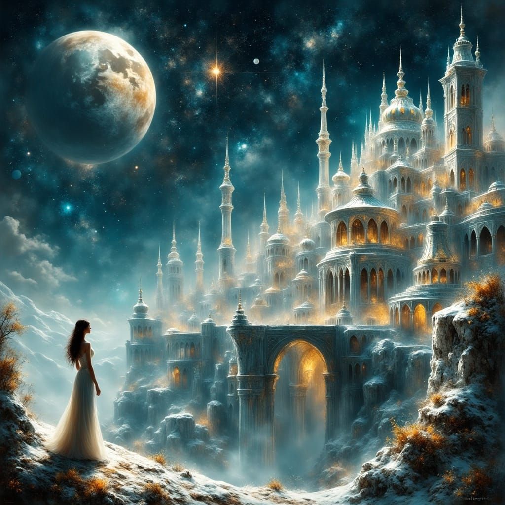 Lunar Palace Illustration in Hyperrealistic Style