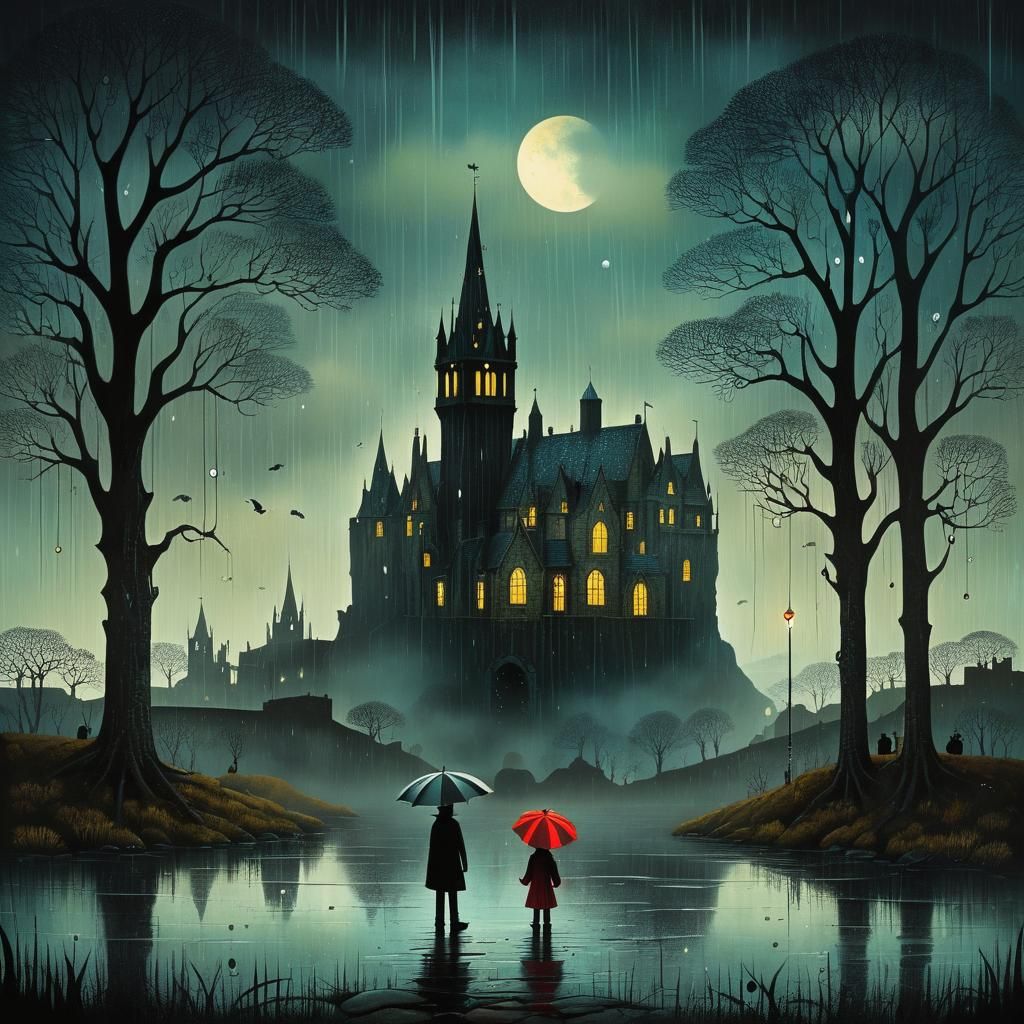 Edinburgh in Rain: Pop Surrealist Illustration