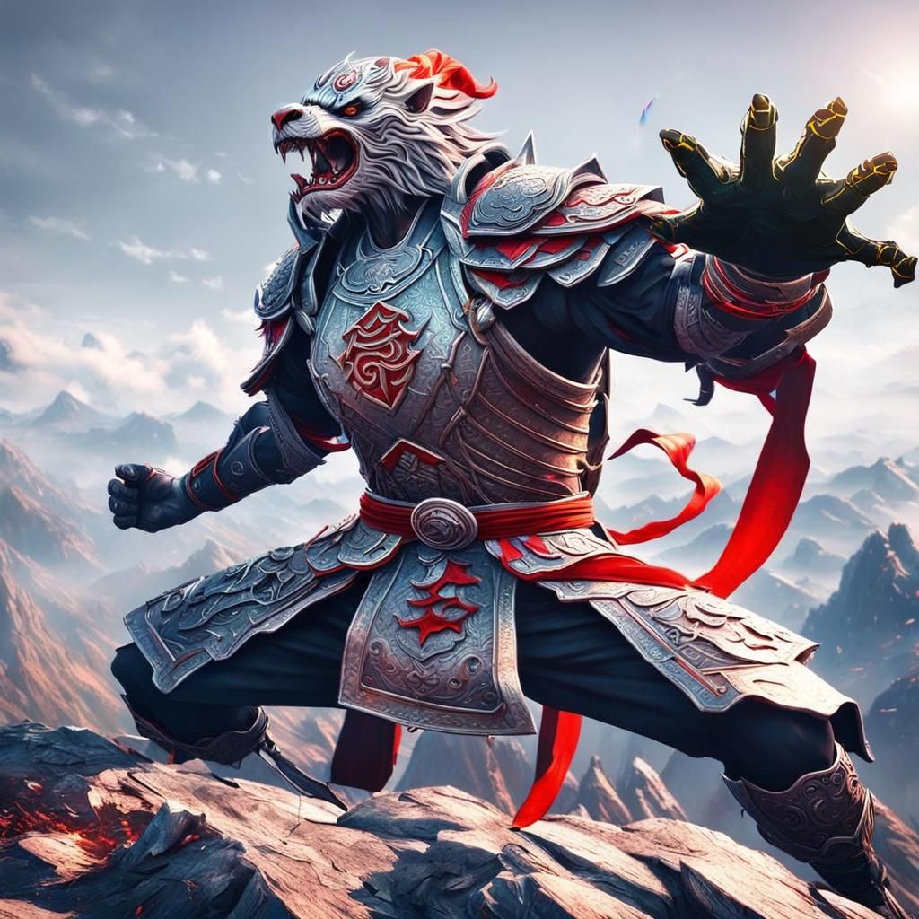 Ginseng Root Warrior on Mountain Top with Fireball