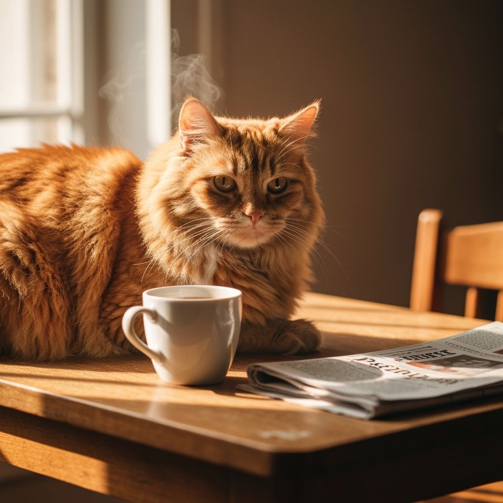 Ginger Cat's Serene Morning Coffee