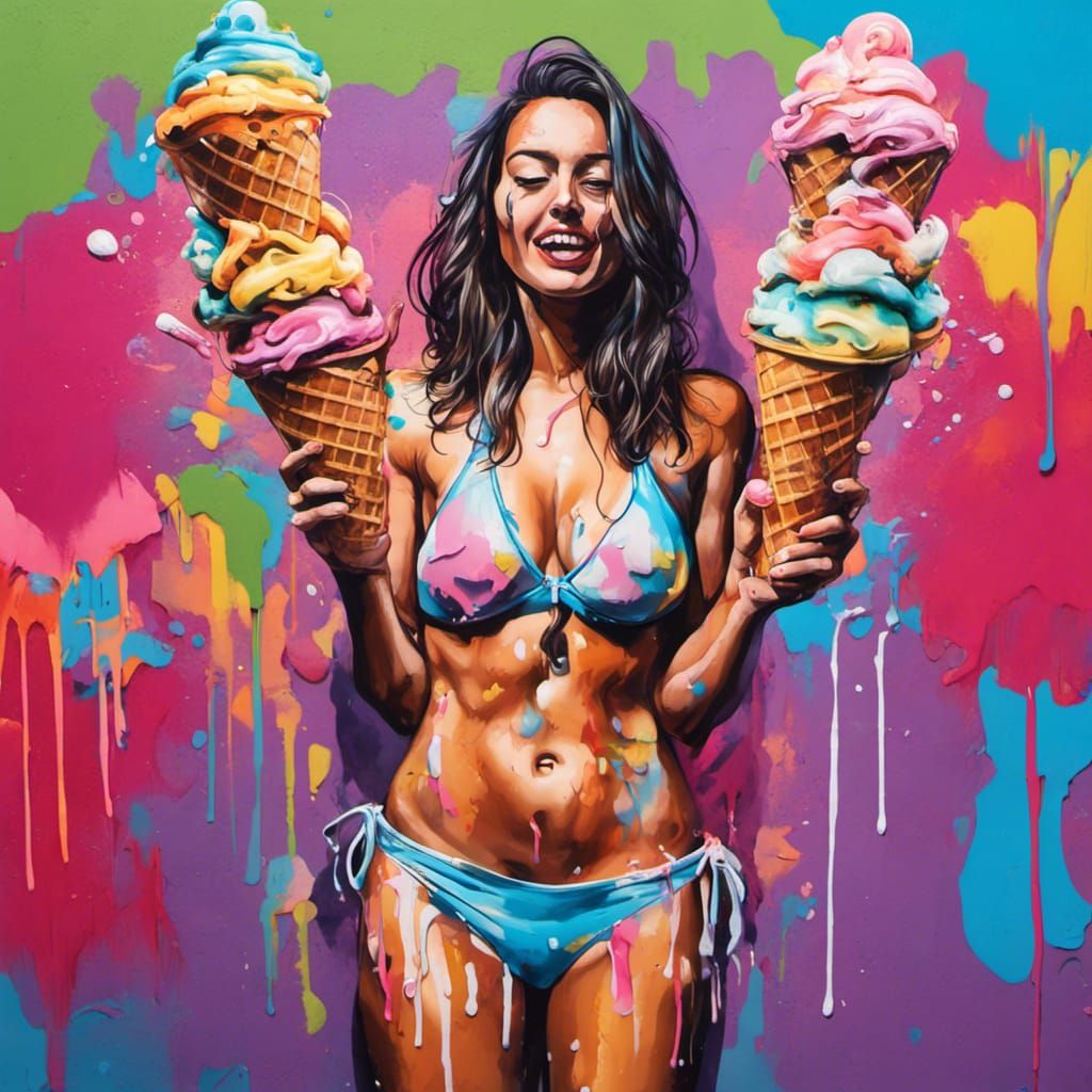 Ice Cream Bikini Graffiti Art in Polychromatic Colors