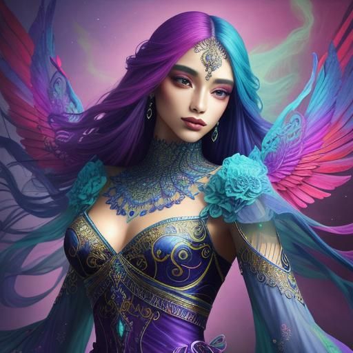 Ethereal Being with Vibrant Colors and Intricate Details