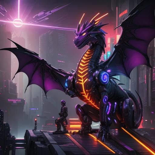 Cyberpunk Dragon Humanoid in Futuristic City