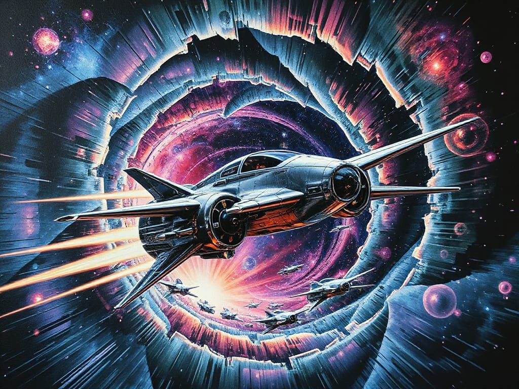 Cosmic Spaceship Fleet Blends Fractal Retrofuturism in Oil P...