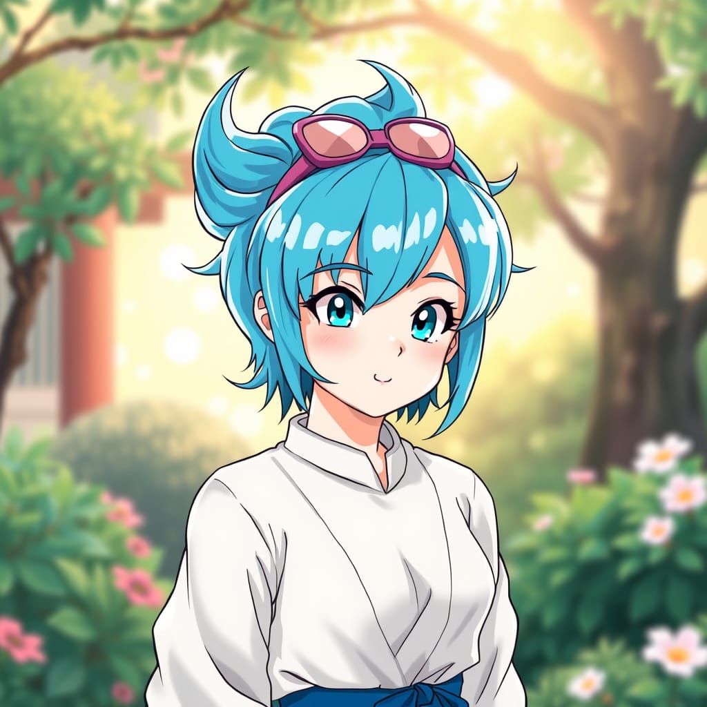 Bulma in Japanese Garden, Manga Style