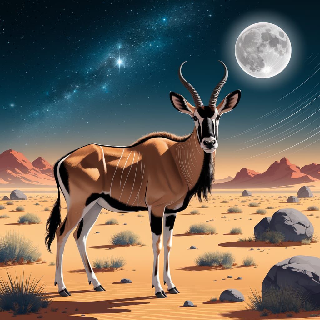 Majestic Eland Under Desert Moonlight