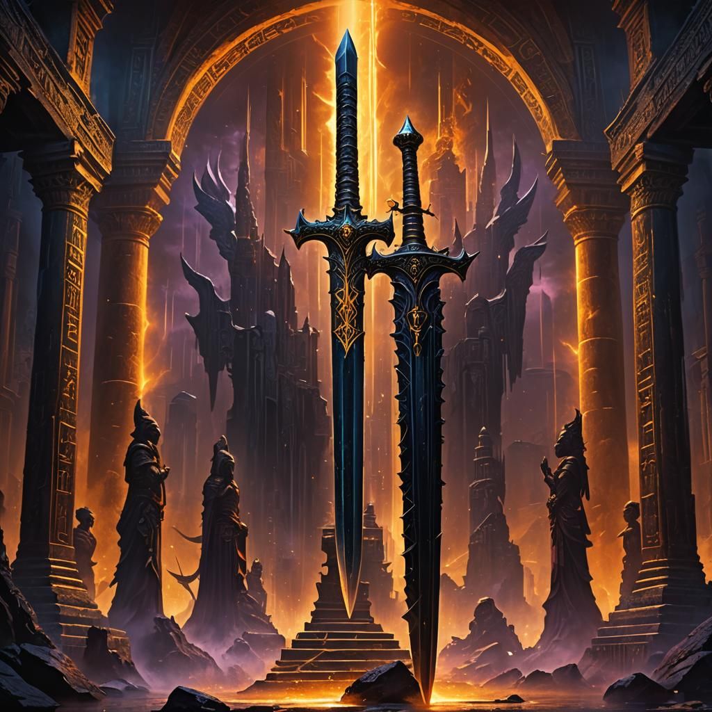 Dark Fantasy Sword in Ancient Temple