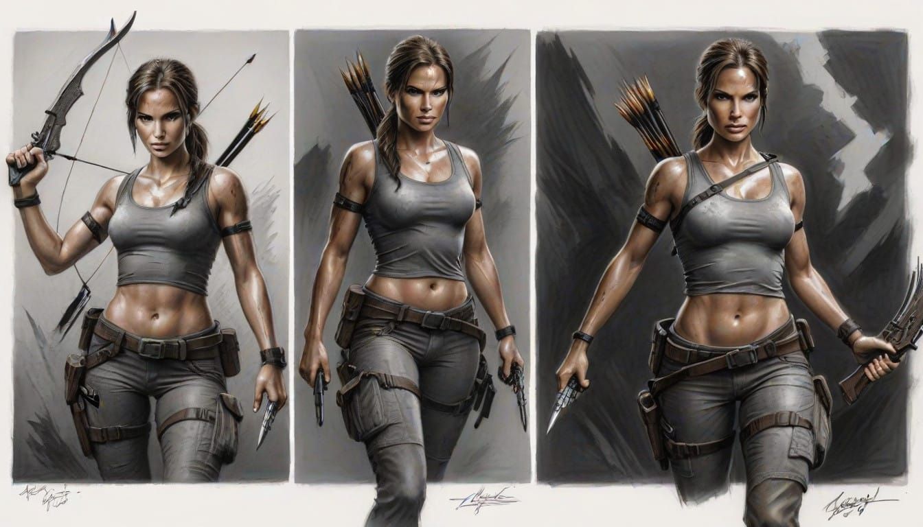 Elegant Adventurer in Charcoal Drawing