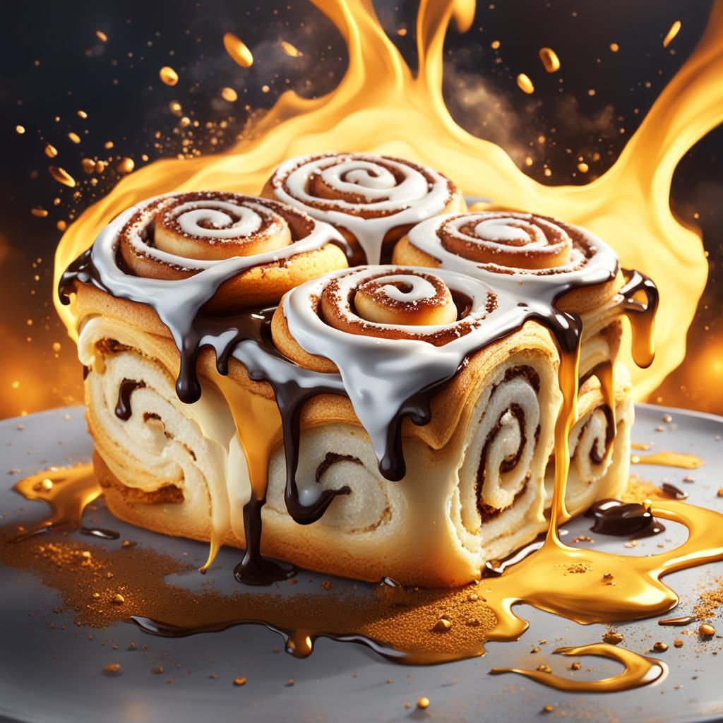 Steampunk Cinnamon Rolls in Hyperrealistic Splash Art