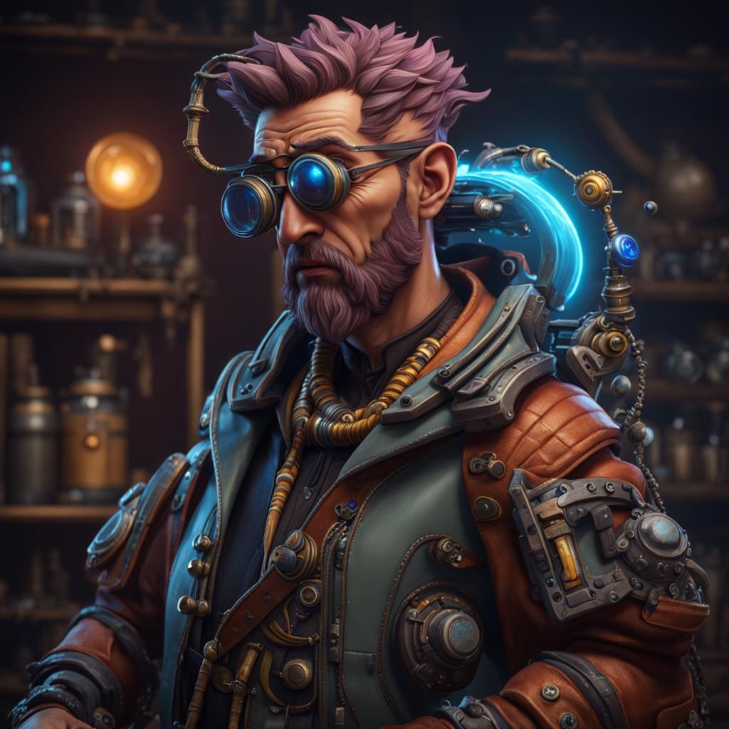 Crazy Scientist Character Sprite in Detailed Matte Painting