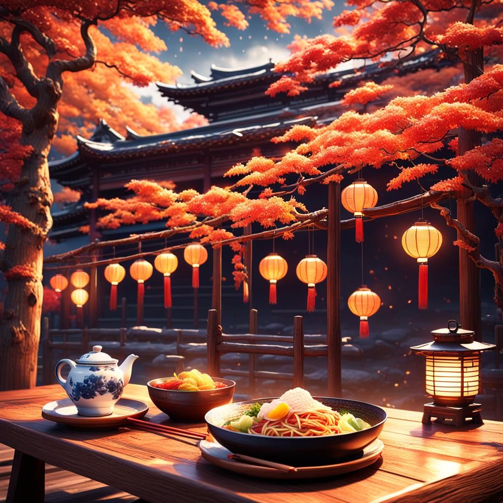 Ramen in Japanese Autumn Setting as Matte Painting