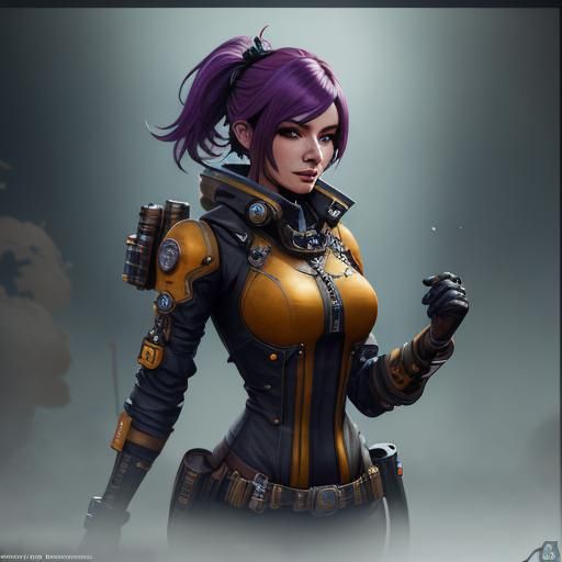 Steampunk Hazmat Girl in Vinyl Suit, Detailed Fantasy Art