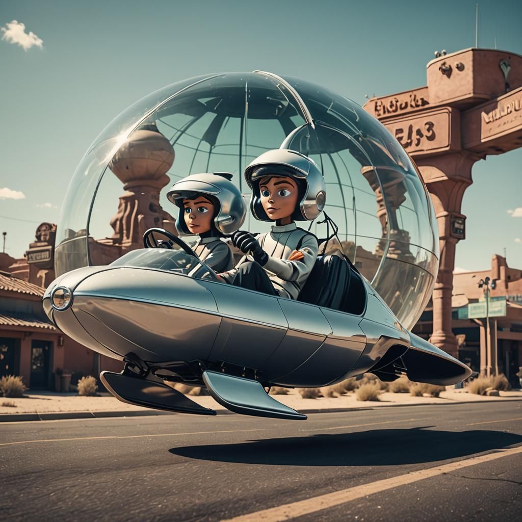 Futuristic Hover Car fused with the style of 'The Jetsons' h...