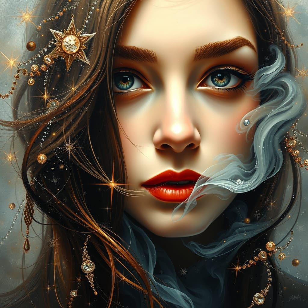 Ethereal Woman Portrait in Abstract Acrylic Style