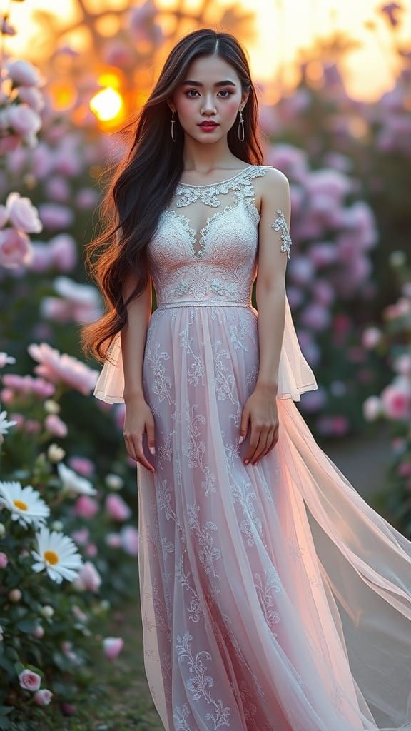 Dreamlike Portrait in Pastel Floral Garden