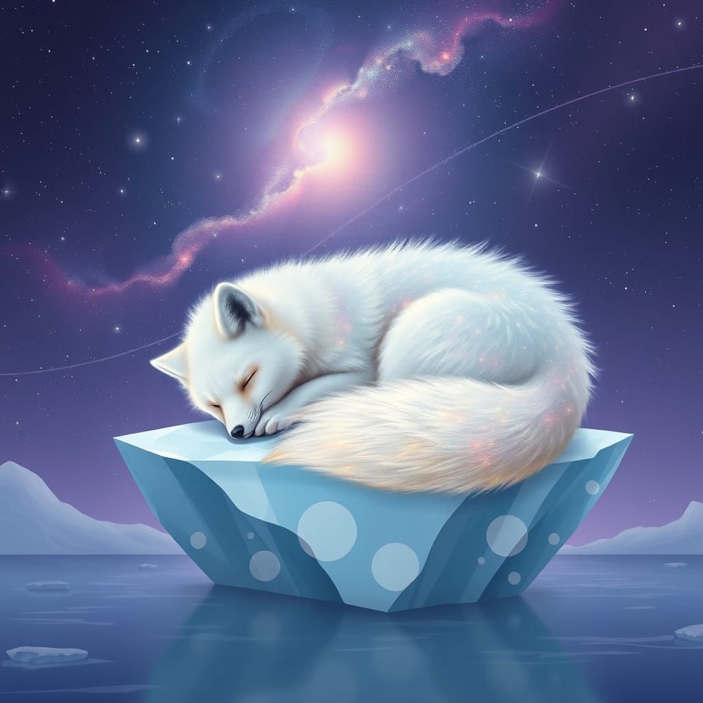 Ethereal Arctic Fox in Cosmic Dreamscape