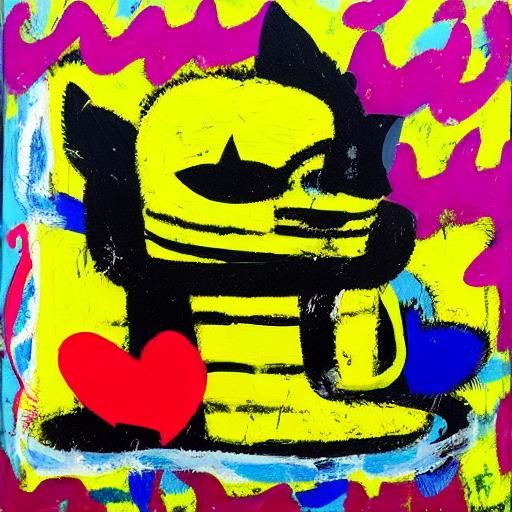 CoBrA Abstract: Cat in Flowers with Heart Lights