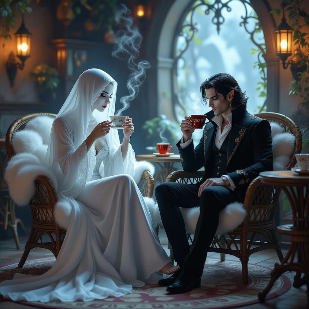 Ethereal Ghost and Vampire in Magical Cafe