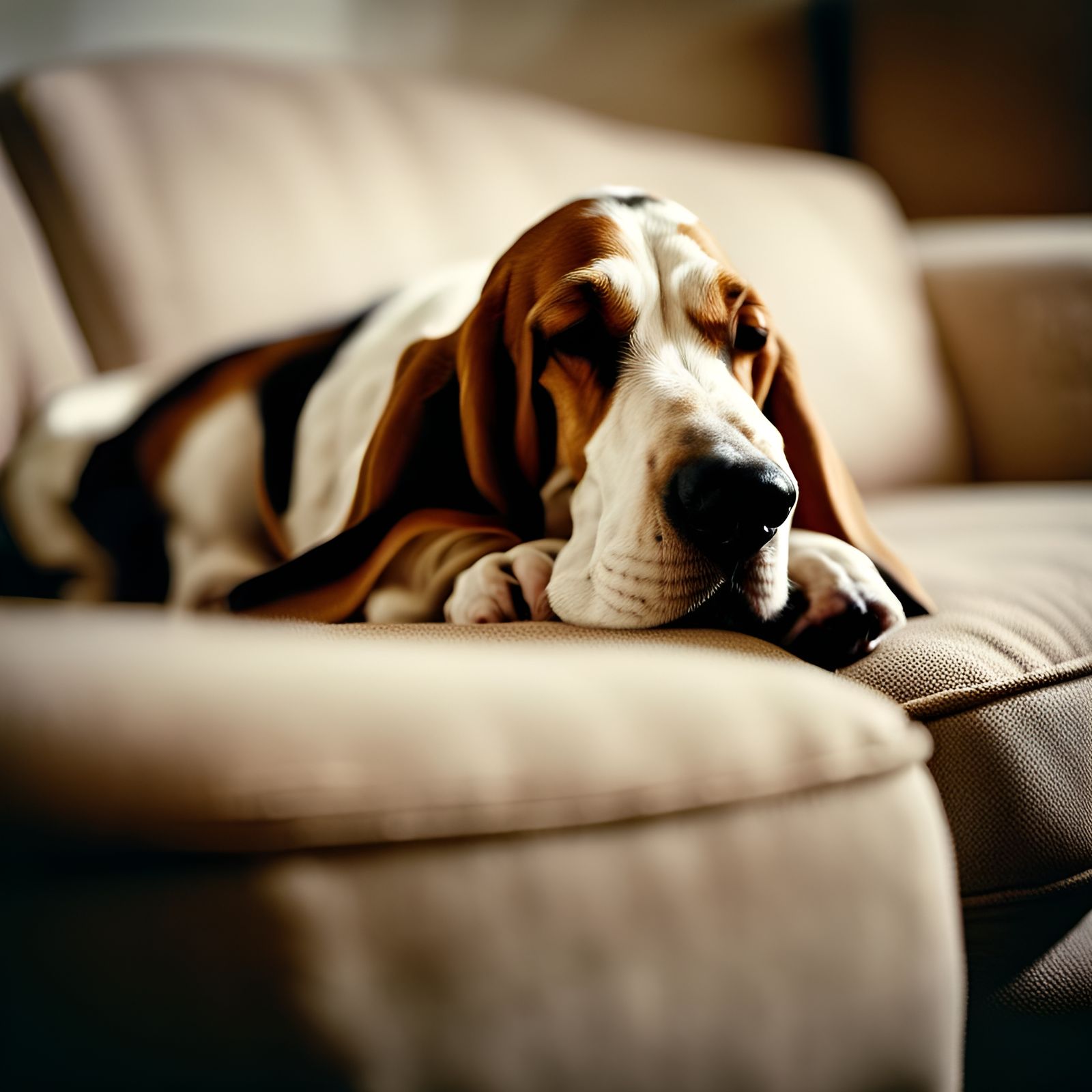 Cozy Basset Hound Nap in Retro Style