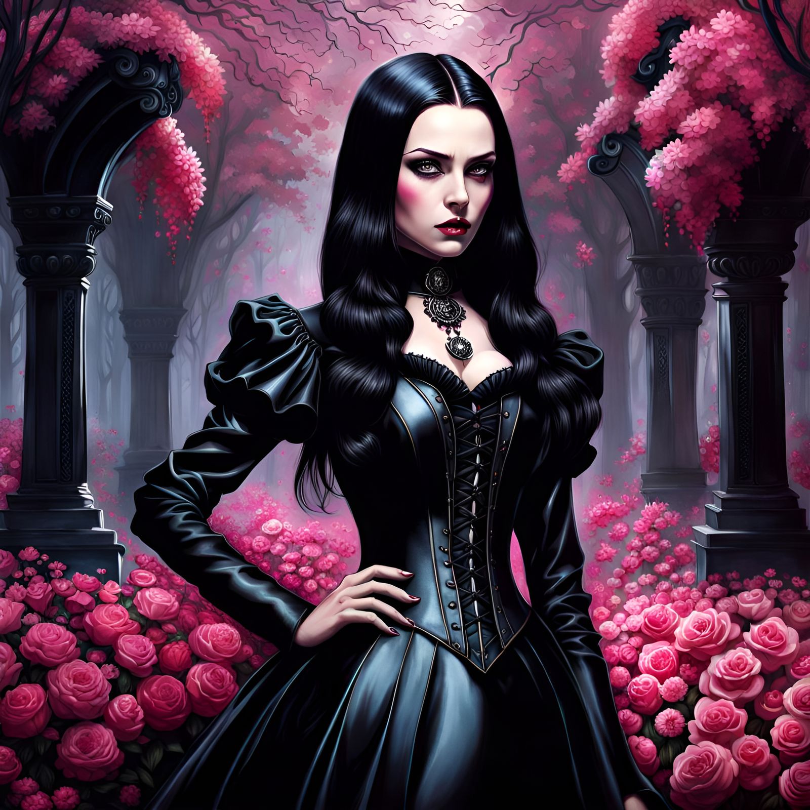 Gothic Wednesday Addams in Dark Horror Style