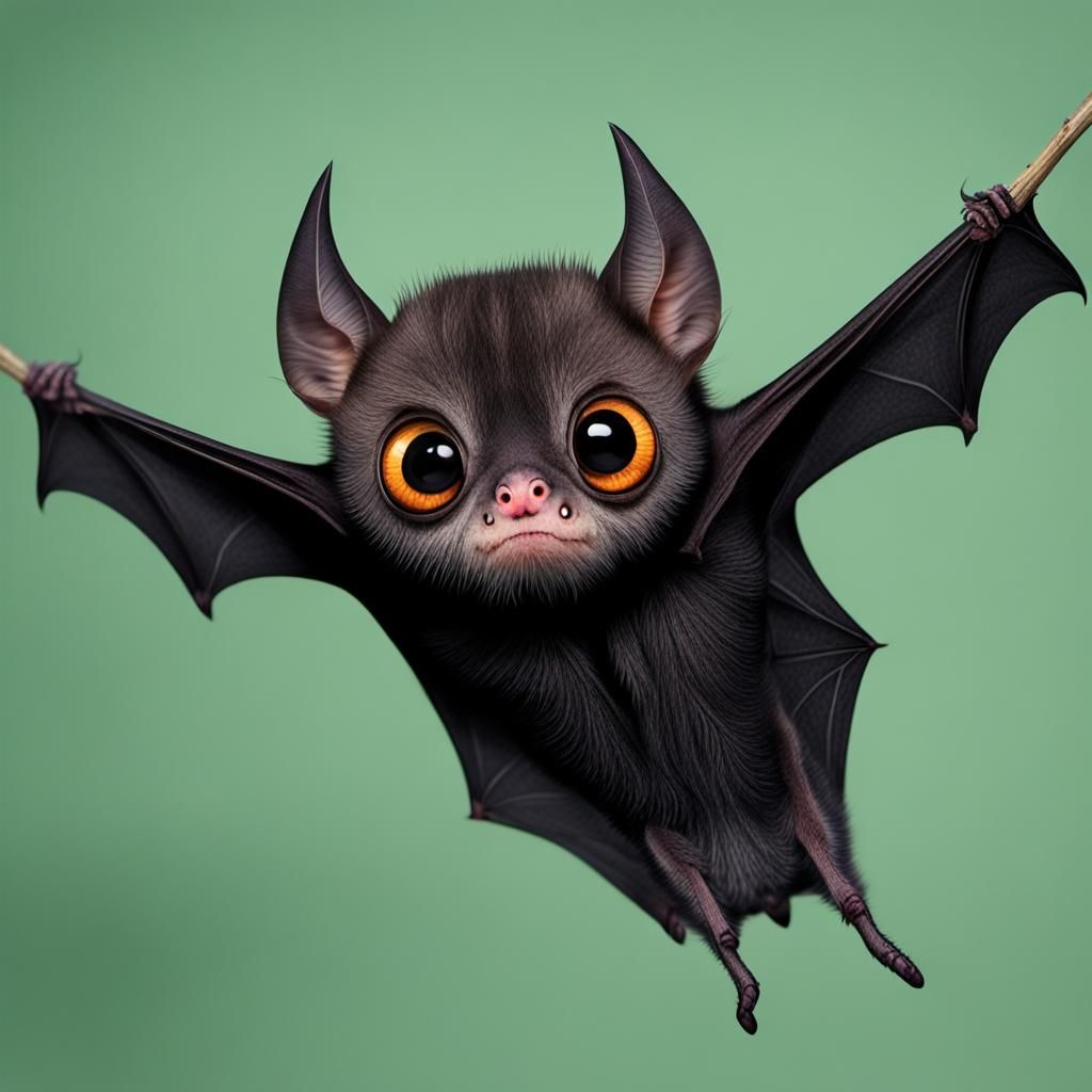Cute Upside-Down Bat with Big Eyes