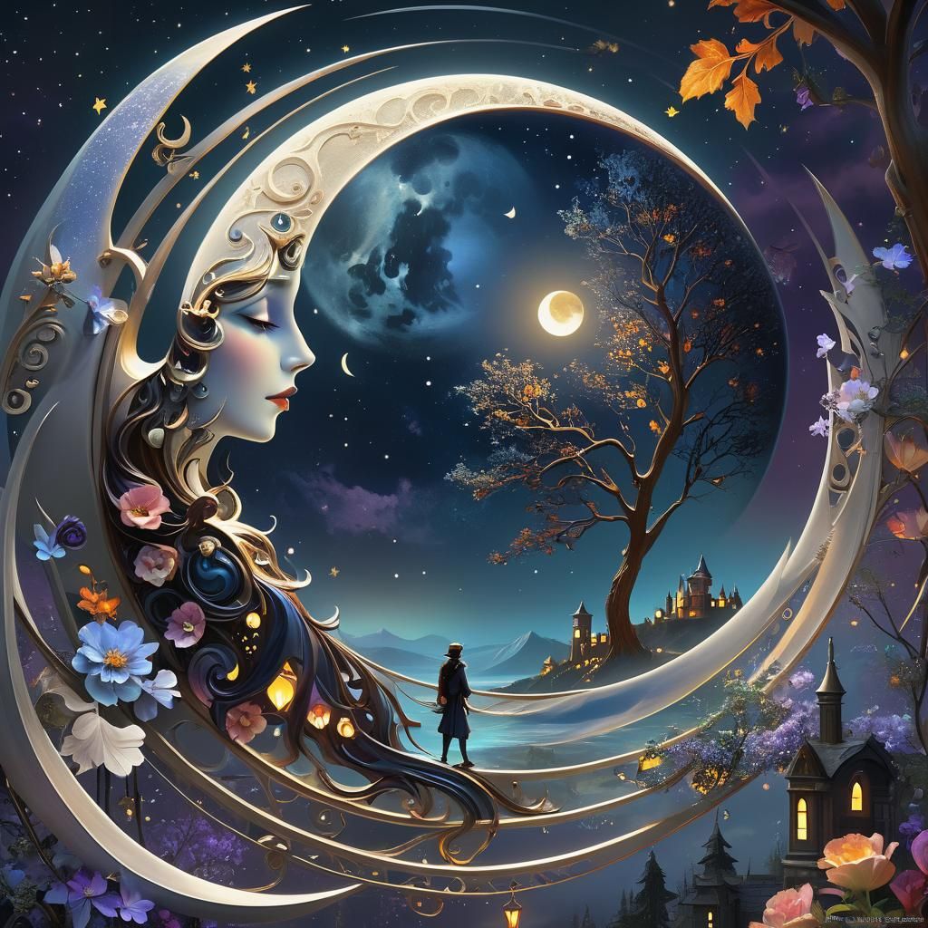 Ethereal Crescent Moon with Dark Glowing Aura