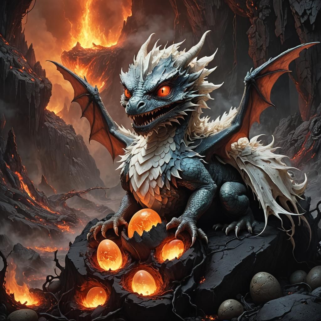 Winged Dragon Hatching in a Surreal Landscape