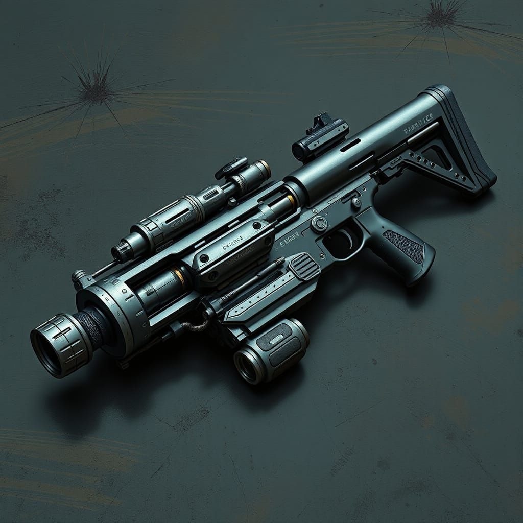 Cyberpunk Machine Gun on Dark Industrial Surface