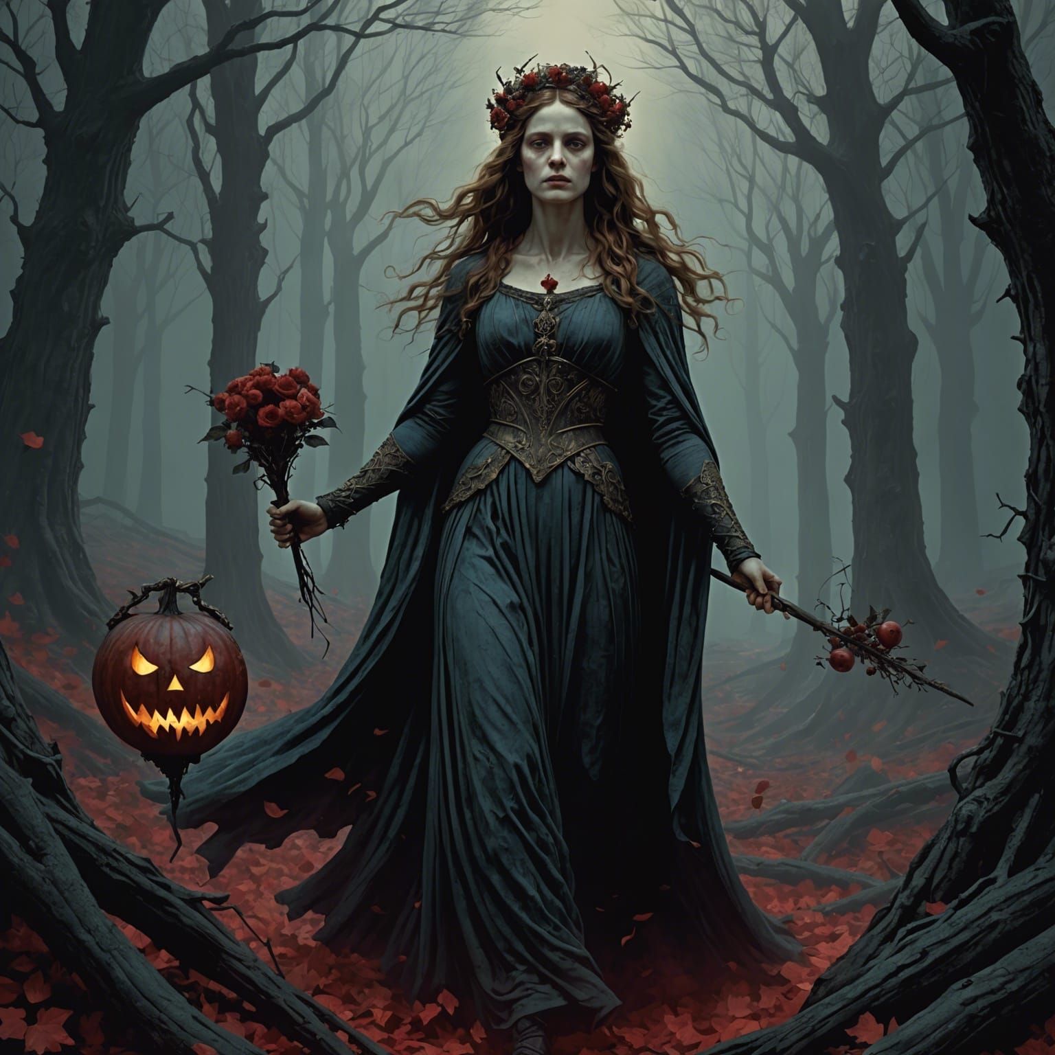 Terrifying Persephone in Gothic Horror Style