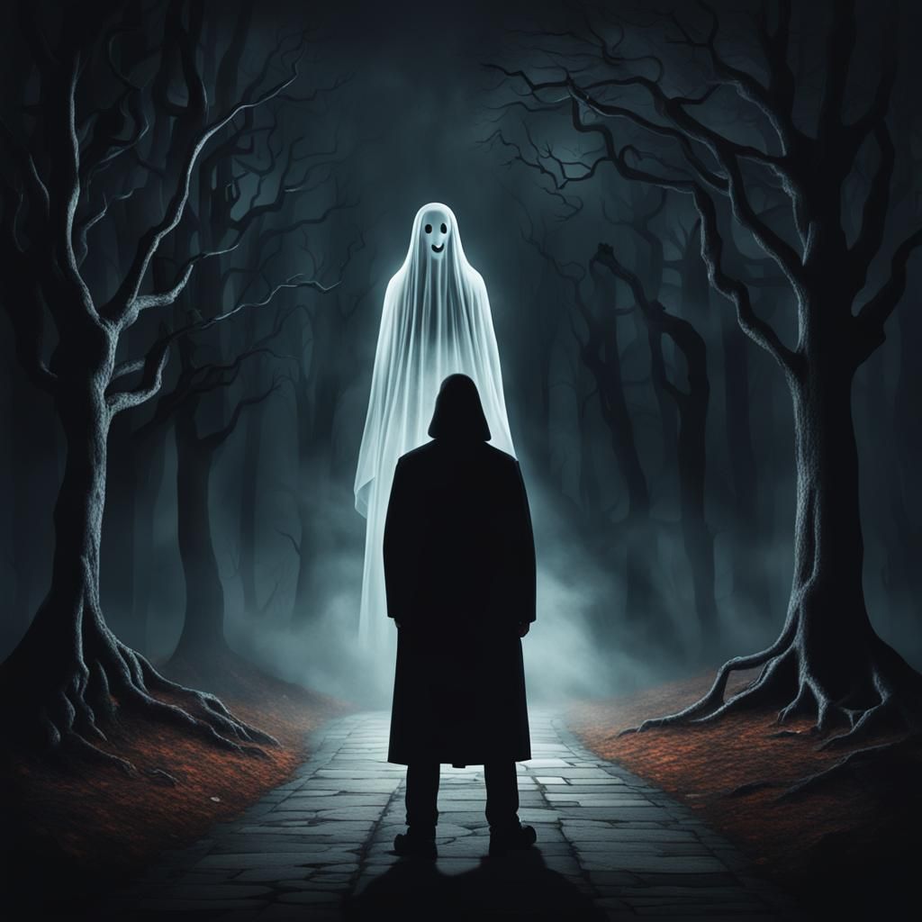 Person Meets Ghostly Figure on Dreary Night