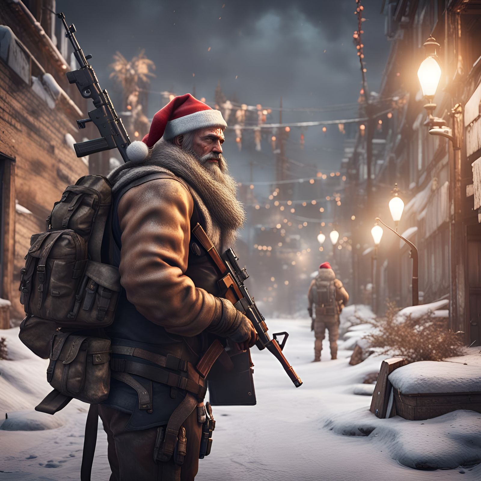 Badass Santa Claus in Post-Apocalyptic City